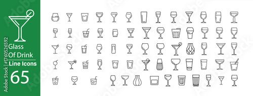 Glass of Drink icon set Collection of hand-drawn icons representing various drinks and barware for creative projects and designs