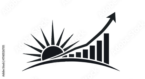 Rising sun behind a growing business graph, symbolizing financial success and bright future.