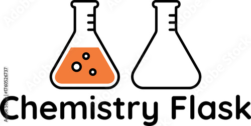 Flat vector of colorful and outline chemistry flask for kids, clean bold style