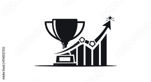 Trophy and upward trending graph symbolizing achievement and business success