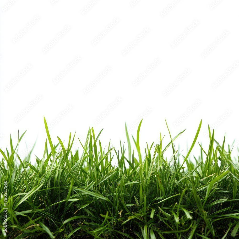 Fototapeta premium Close-up of vibrant green grass against white background (6)