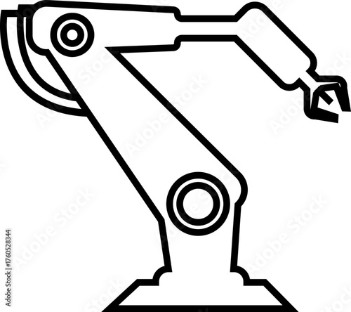 Robotic Arm Icon and Industrial Automation Vector of Mechanical Robot Hand, Factory Machine, Engineering Technology Symbol in Black Line Style