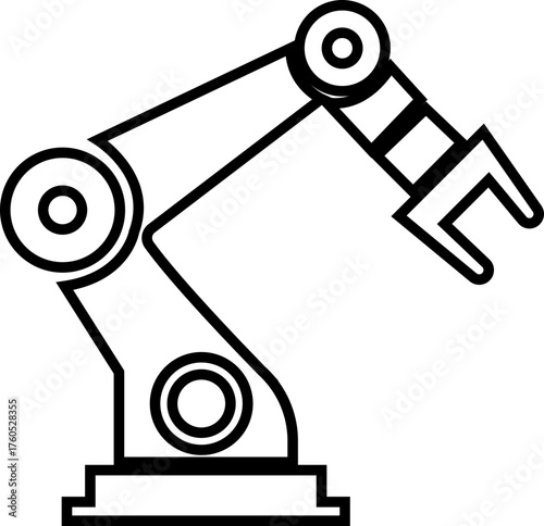 Robotic Arm Icon and Industrial Automation Vector of Mechanical Robot Hand, Factory Machine, Engineering Technology Symbol in Black Line Style