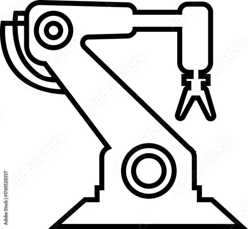 Robotic Arm Icon and Industrial Automation Vector of Mechanical Robot Hand, Factory Machine, Engineering Technology Symbol in Black Line Style