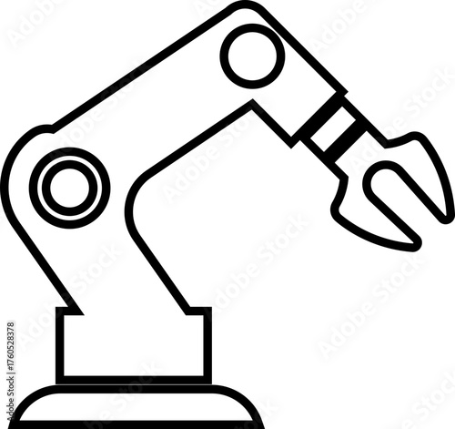 Robotic Arm Icon and Industrial Automation Vector of Mechanical Robot Hand, Factory Machine, Engineering Technology Symbol in Black Line Style