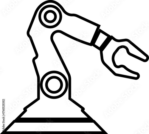 Robotic Arm Icon and Industrial Automation Vector of Mechanical Robot Hand, Factory Machine, Engineering Technology Symbol in Black Line Style