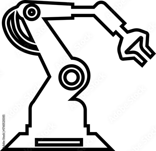 Robotic Arm Icon and Industrial Automation Vector of Mechanical Robot Hand, Factory Machine, Engineering Technology Symbol in Black Line Style