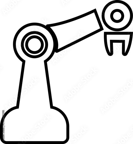 Robotic Arm Icon and Industrial Automation Vector of Mechanical Robot Hand, Factory Machine, Engineering Technology Symbol in Black Line Style
