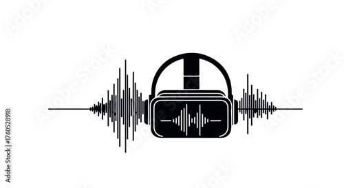 Immersive virtual reality headset with sound waves symbolizing audio experience.