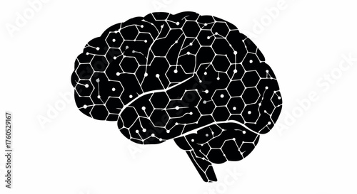 Abstract digital network overlaying a human brain silhouette representing artificial intelligence and neural connections.