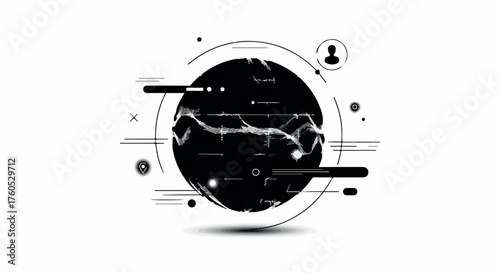 Abstract digital globe with data visualization and network connections, representing global technology and information flow.