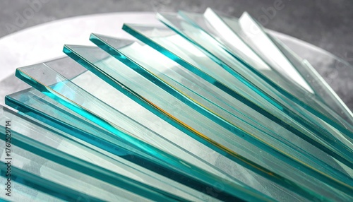 Teal Glass Plates Offset Stripes Refractive Bands Elegant Still Life