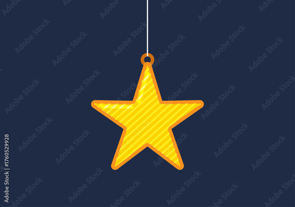 Fototapeta premium Ornamento de estrella amarilla en trazo naranja sobre fondo azul navideño