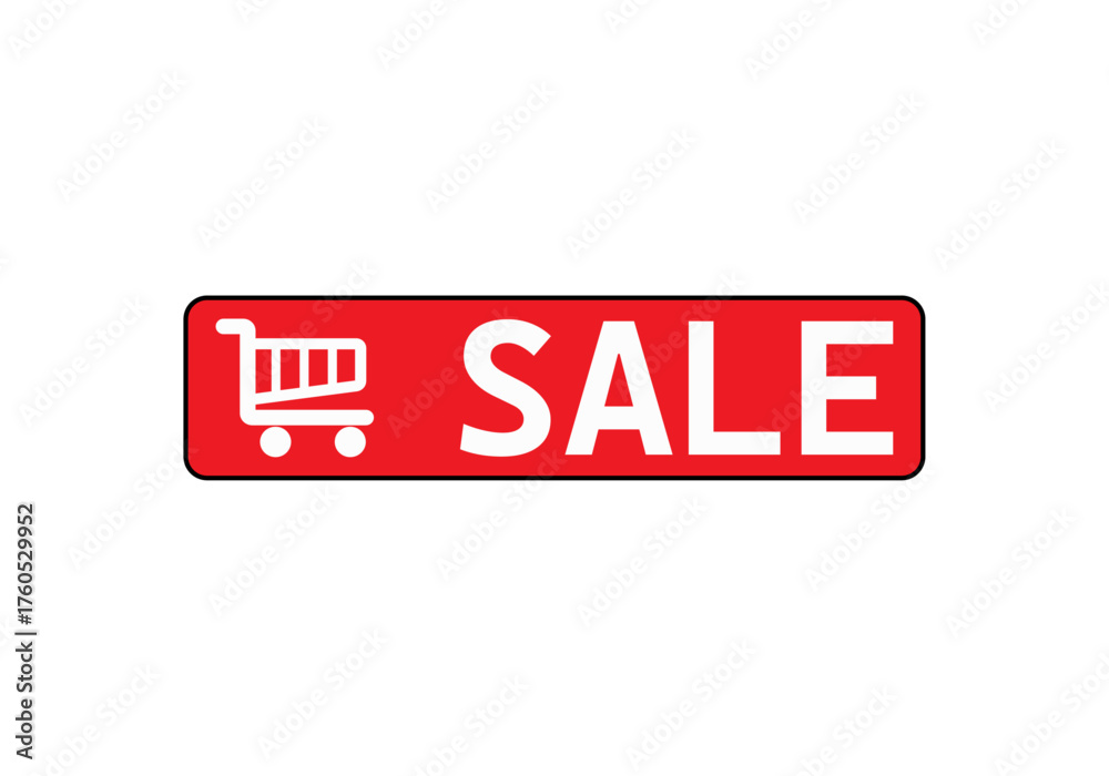 Etiqueta roja de vender con silueta de carrito