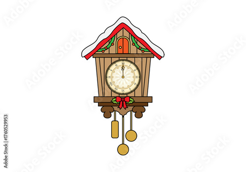Reloj de cuco de madera con decoración navideña