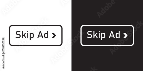 Skip ads button icon.  Bold and line style skip ad.