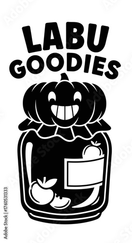 Labu Goodies Jar with Pumpkin and Apples Illustration.