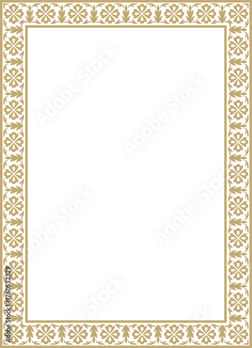 Vector golden square Turkish national ornament. Ottoman border, frame. Ethnic floral rectangle, Seljuk Turks pattern. Decoration of the Sultan's palaces.