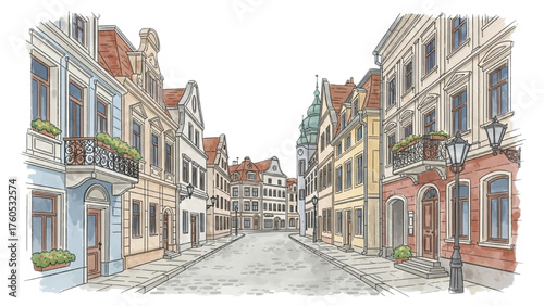 Charming European Street Scene Architectural Beauty and Historic Charm