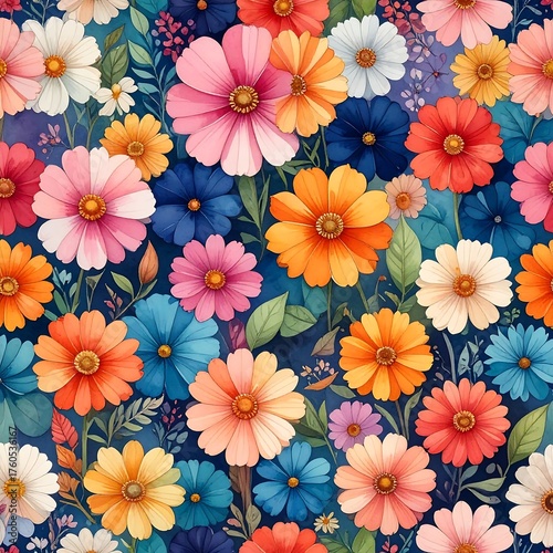 Vivid, close-up floral design featuring diverse, colorful blooms