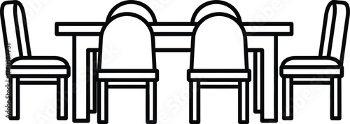 Minimalist line drawing of a dining table with chairs for interior design use