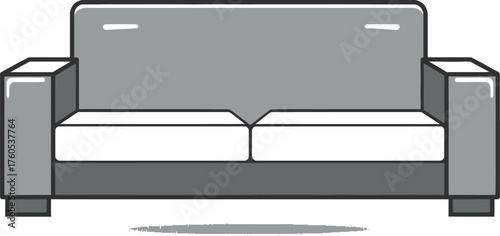 Modern gray sofa with white cushions isolated on a clean white studio background