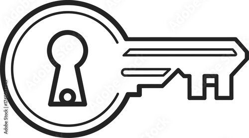 Silver key with black outline isolated on white background security concept
