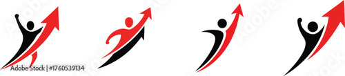 Free Download Dynamic silhouetted figures ascending with red arrow graphics symbolizing growth progress and success in business and sports vector - GFXLoad