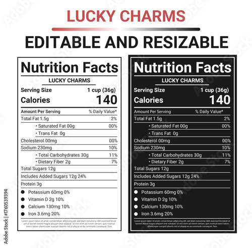Lucky Charms Cereal Nutrition Facts Label – Colorful Breakfast Cereal Nutritional Information Design