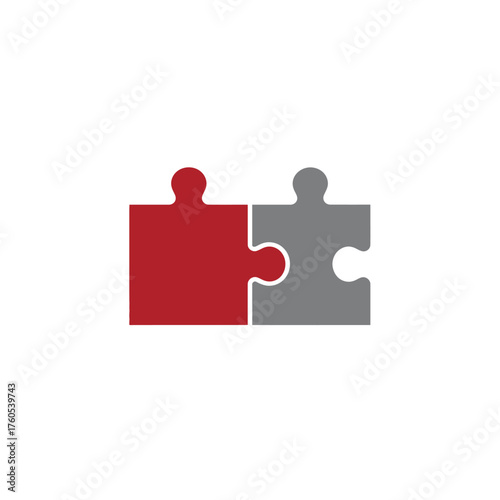 Two puzzle pieces, one red and one gray, connected together.