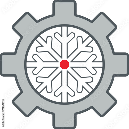 Abstract industrial snowflake gear symbol representing cold technology and precision engineering in a modern design