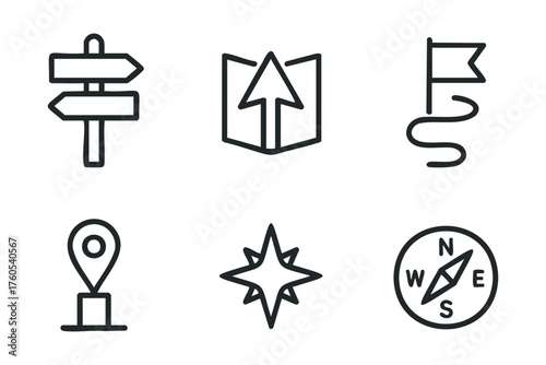 Directional symbols for navigation and exploration concepts. Set of 6 vector illustration