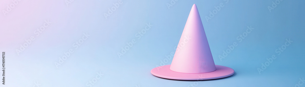 Fototapeta premium Detailed image of pink witch hat with smooth surface placed on blue background, evoking magical and whimsical feeling
