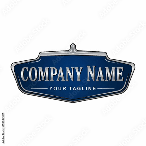 Classic blue and silver emblem logo template for company branding.