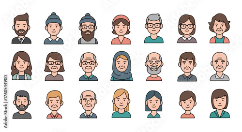 Diverse People Avatar Icons - Flat Pastel Business Profile Faces Vector Set