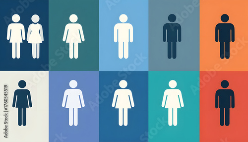 Gender equality concept illustration with interlocked male, female, and nonbinary symbols in soft pastel circular form