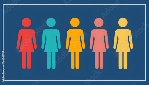 Abstract flat illustration of interconnected gender symbols forming a circular infographic with soothing pastel hues.