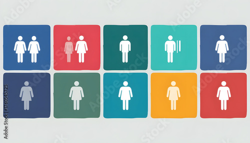 Modern infographic showing male and female gender symbols combined in circular abstract shape with soft pastel gradients
