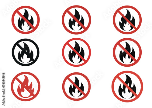 No Fire flame icon, No Fire flame solid vector
