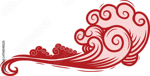 Contemporary depiction of Chinese/Japanese red clouds, infused with elegant festival elements.