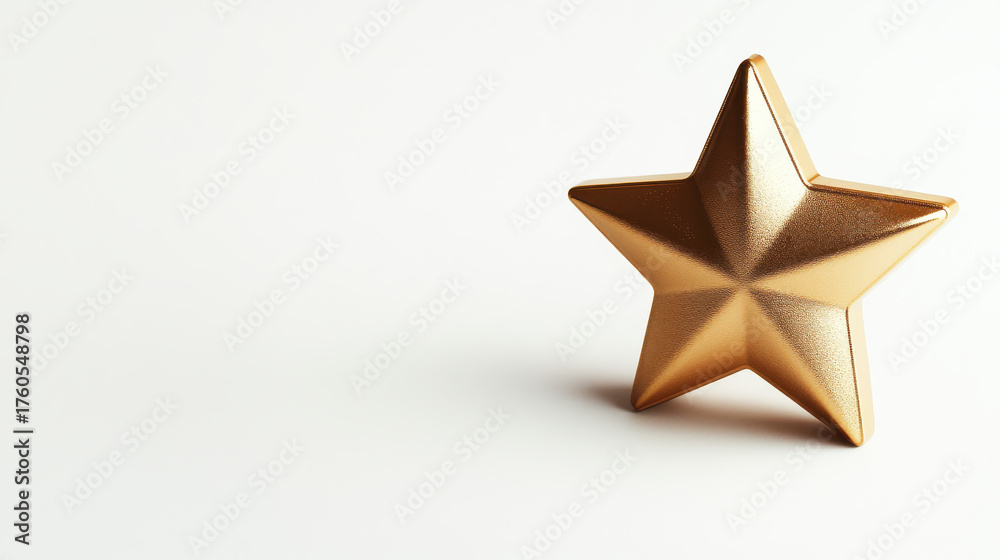 Obraz premium Golden star shape with smooth metallic texture shining brightly on white background, symbolizing achievement and excellence