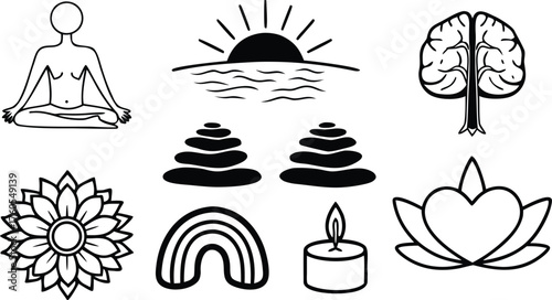Meditation and Wellness Icons — Peaceful Mindfulness Vector Set