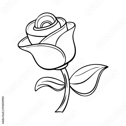 Outline of a rose flower with leaves on a stem  