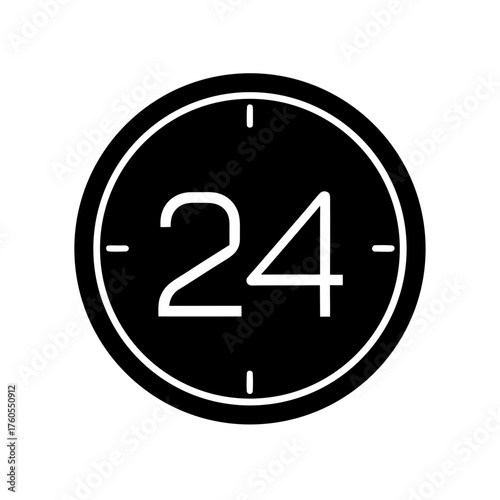 Clock face displaying twenty four hours black icon on transparent background