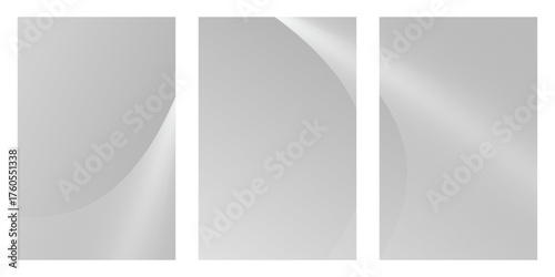 Elegant set of three abstract grey and white gradient backgrounds with subtle curved lines, perfect for modern designs and presentations.