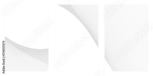 Set of three clean, modern abstract backgrounds featuring subtle grey curves and fine diagonal lines on white, perfect for versatile design projects.