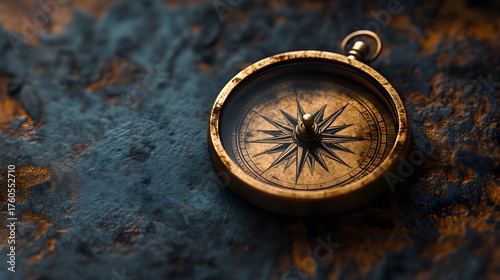 This antique compass symbolizes direction, travel, and the spirit of adventure, perfect for various creative projects
