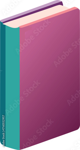 Purple Hardcover Book with Teal Spine – Upright Minimalist Icon with Visible Pages”