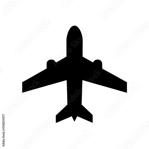 Simple black airplane silhouette on a white background on transparent background