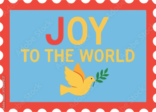 Joyful bird with bright wings stamp design graphic illustration for holiday and greeting card creation vector